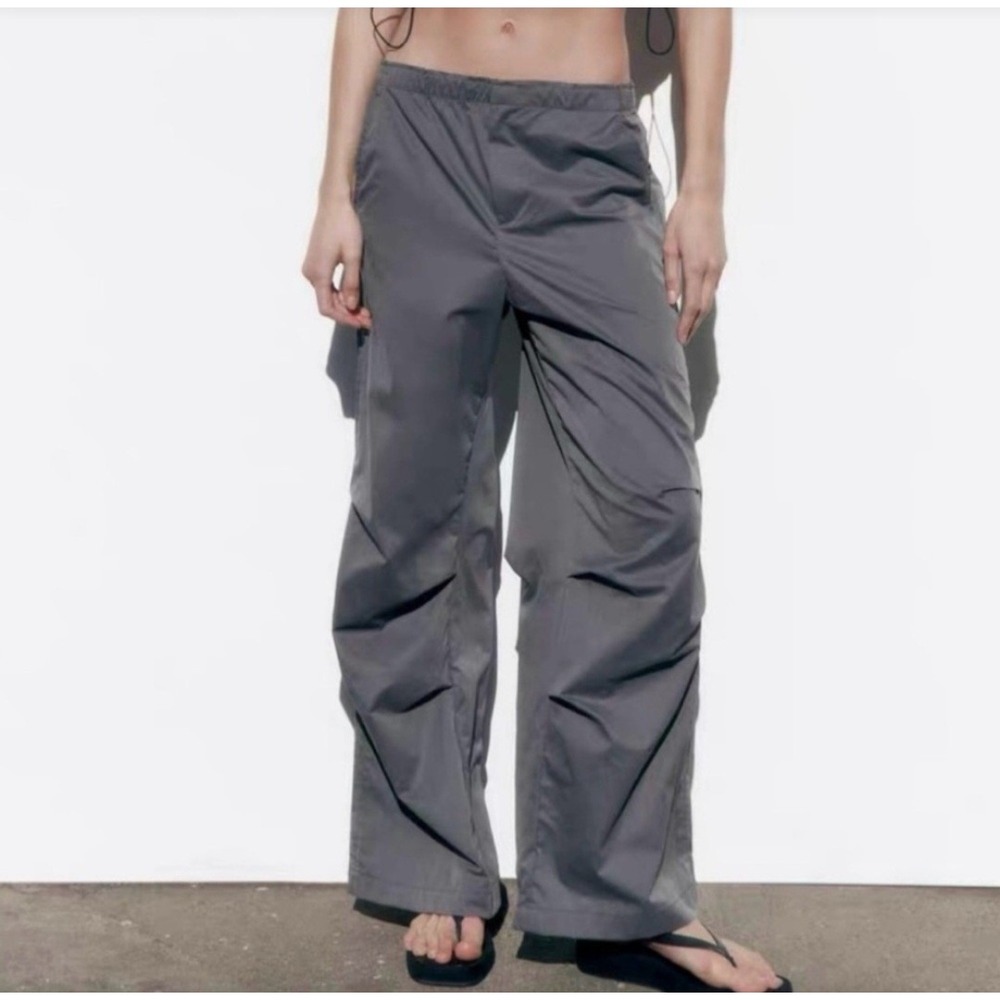 Zara Wide Leg Cargo Pants Gray NWT Size S 178‎